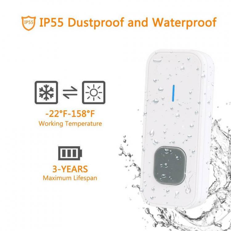 LIKEPAI wireless waterproof doorbell 55 kinds music 110dB waterproof wireless smart door bell ring doorbell N9K1 Wireless Doorbell 第2张