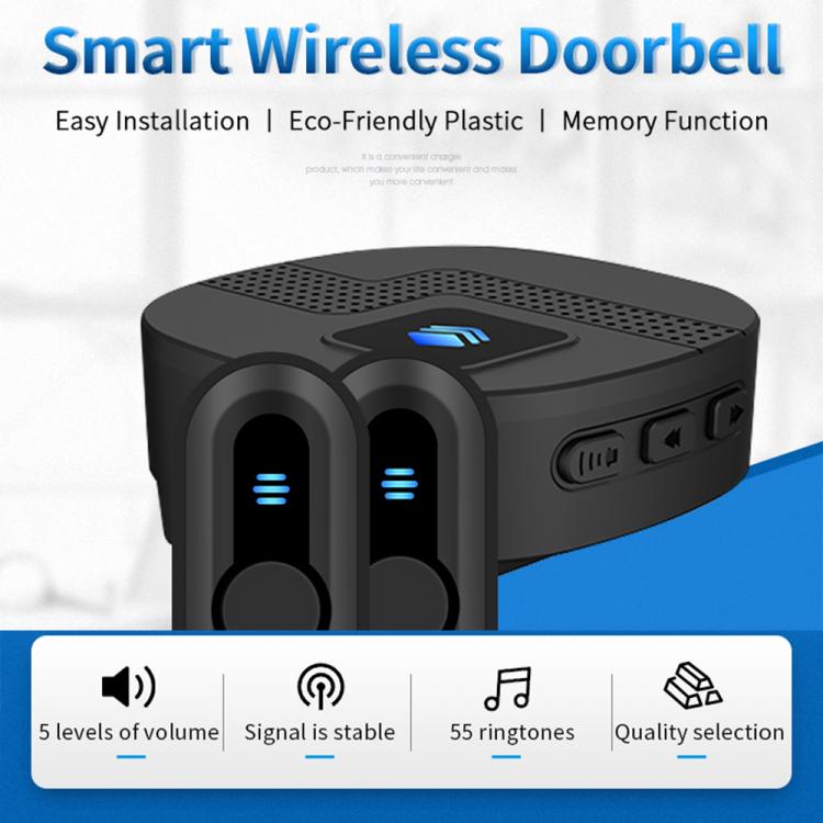 LIKEPAI Wireless Doorbell Waterproof smart battery Door Bell 300M 55 ringtones EU AU UK US Plug AC 90V-250V 2 button 1 receiver N91D1 Wireless Doorbell 第2张