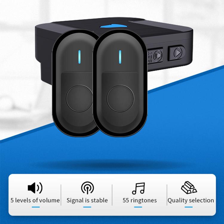 LIKEPAI smart battery Door Bell Wireless Doorbell Waterproof 300M 55 ringtones EU AU UK US Plug AC 90V-250V 2 button 1 receiver N69D Wireless Doorbell 第2张