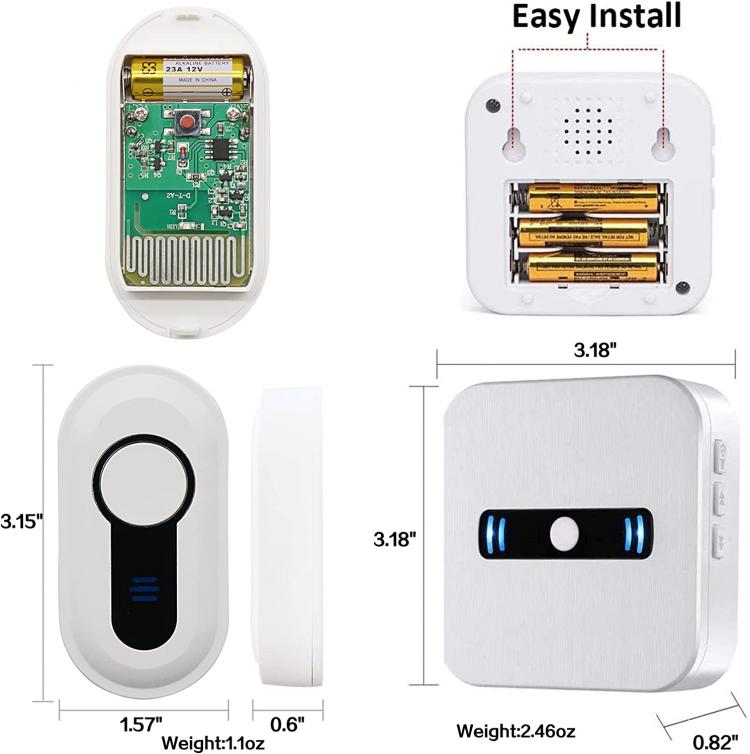 LIKEPAI Wireless Doorbell Battery Powered for Home Battery Operated Door Bell Chime with 1 Portable Receiver 2 Waterproof Push N8G-W Wireless Doorbell 第4张