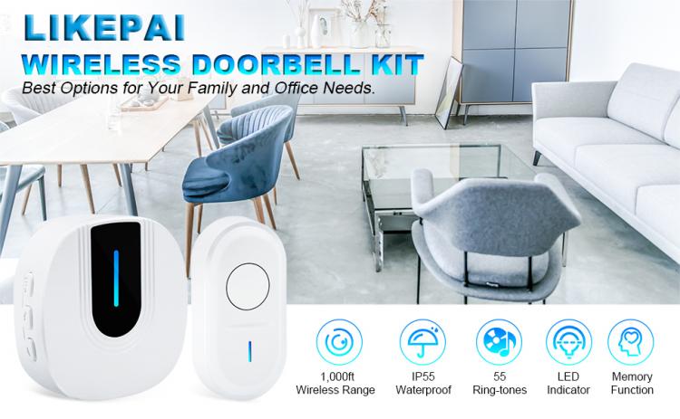 LIKEPAI Wireless Doorbell Waterproof Wireless Door Bell Chime Operating at 1,000ft Range with 55 Melodies Mute Mode Door Chimes N99D Wireless Doorbell 第2张