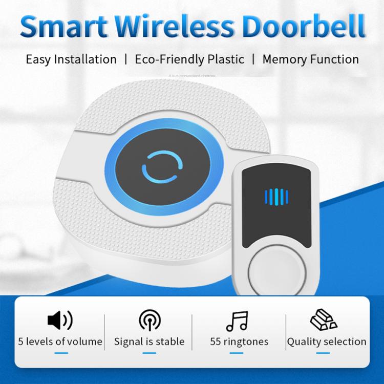 LIKEPAI battery Door Bell Waterproof Wireless Doorbell 300m 55 ringtones EU AU UK US Plug 90V-250V 1 button 1 receiver N92G-W Wireless Doorbell 第2张