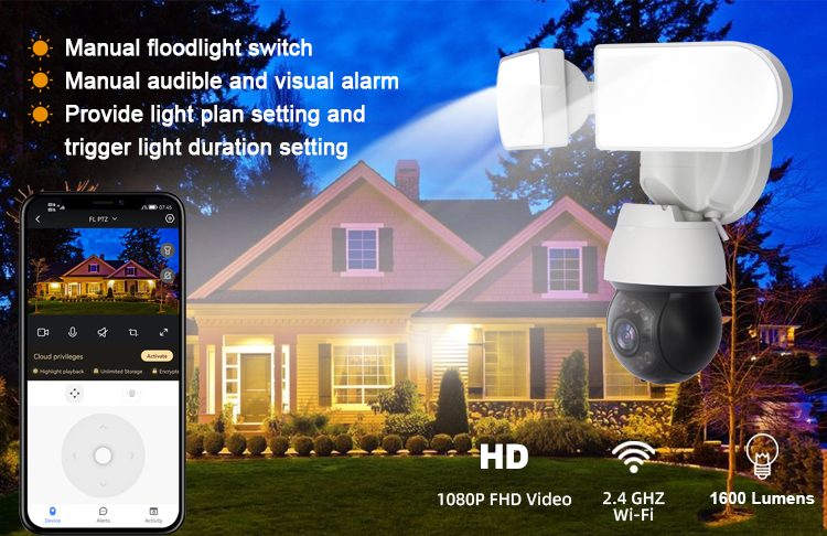 AI Floodlight PTZ Security IP Camera Dual light source WIFI 1080P FHD Video IP66 outdoor siren alarm TuyaSmart APP CCTV Network PTZ Camera 第3张