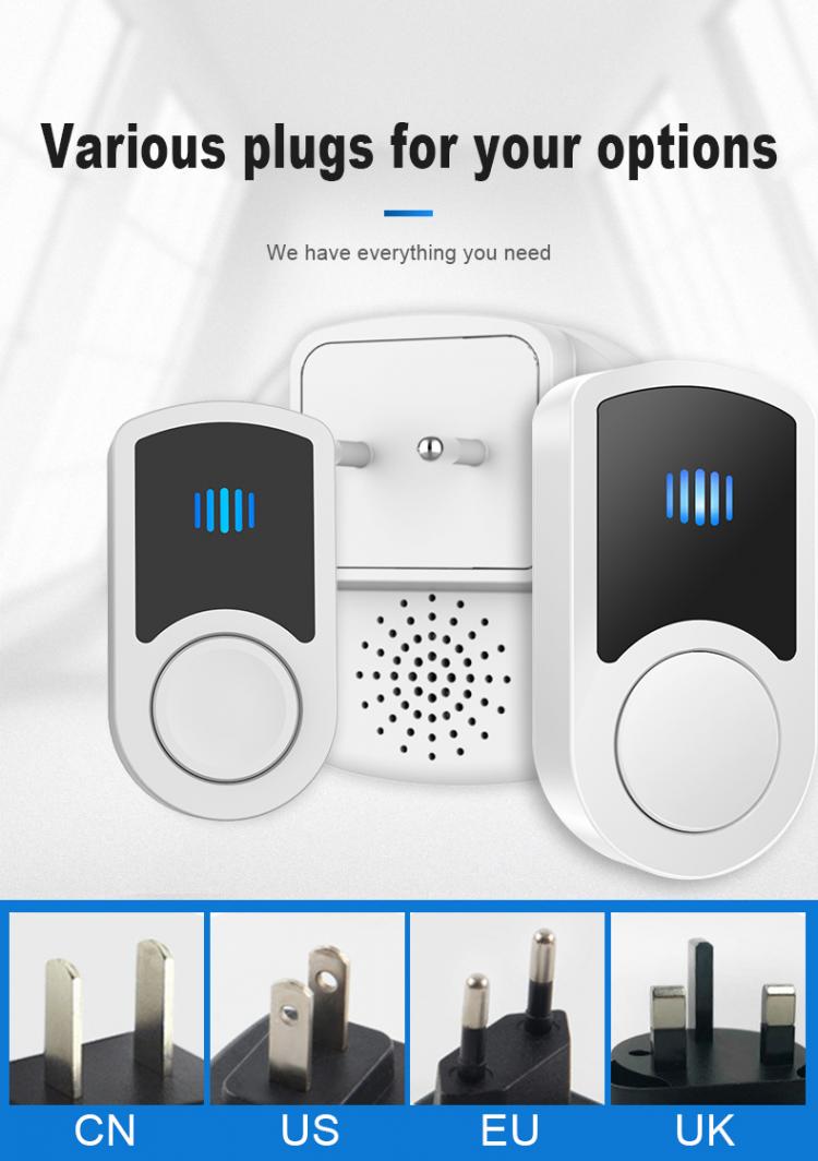 Wireless Door Bells Waterproof Ring Doorbell LCD Display 55 Ringtones US EU UK AC Plug Powered 1 Receiver 1 Battery Transmitter Wireless Doorbell 第6张