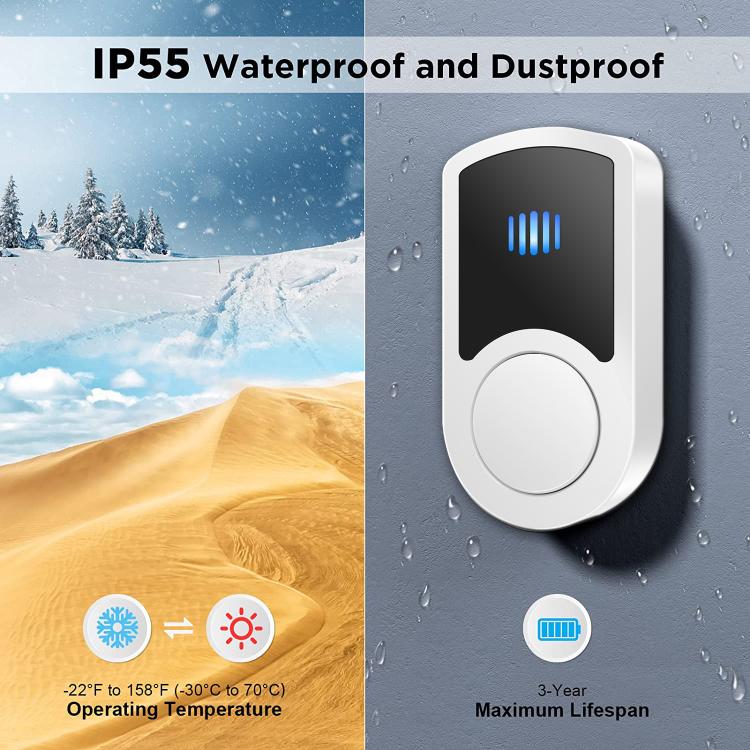 LIKEPAI Wireless Doorbell Waterproof Door Bell Chime Operating 1000ft Range 55 Melodies Mute Mode 1 Button 1 Receiver For Home N99G Wireless Doorbell 第2张
