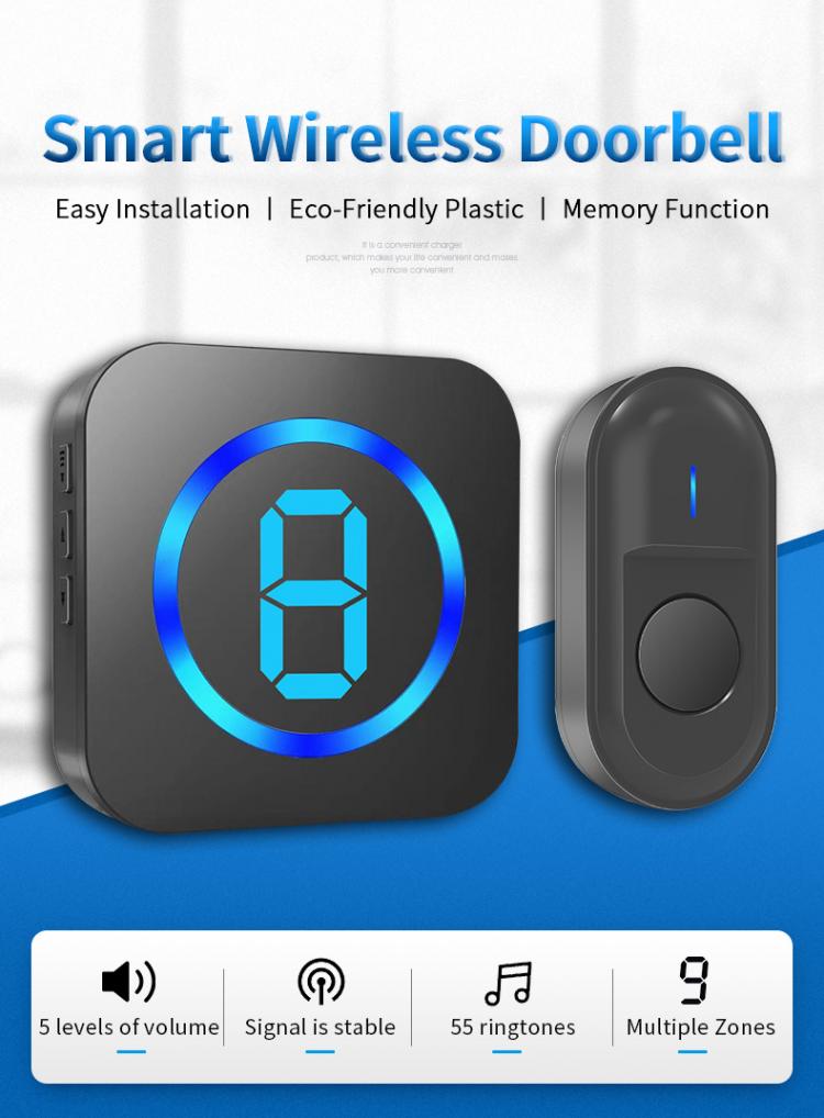 LIKEPAI Wireless Doorbell LCD Digital IP55 Waterproof 300m Range EU UK US Plug 55 Ringtones Battery Outdoor Door Bell For Home Wireless Doorbell 第2张
