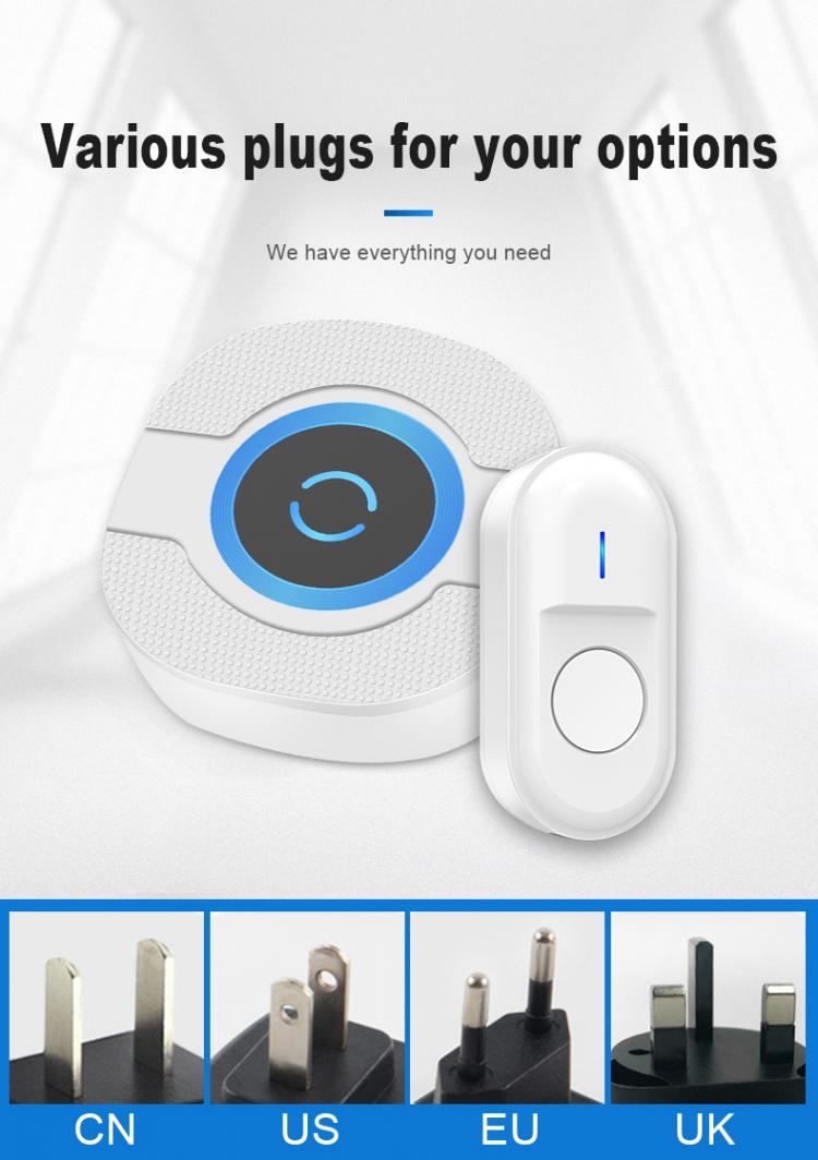 LIKEPAI battery Smart Door Bell Waterproof Wireless Doorbell 300m 55 ringtones EU AU UK US Plug 90V-260V 1 button 1 receiver N92D Wireless Doorbell 第6张