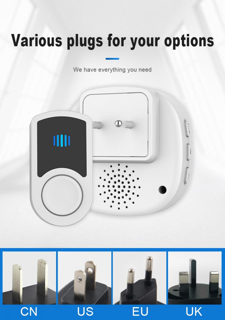 LIKEPAI Wireless Doorbell battery Door Bell Waterproof 300m Transmission EU AU UK US Plug 110V-260V 1 button 1 receiver N91G Wireless Doorbell 第6张