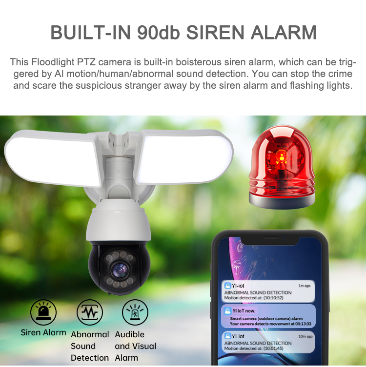 AI Floodlight PTZ Security IP Camera Dual light source WIFI 1080P FHD Video IP66 outdoor siren alarm TuyaSmart APP CCTV Network PTZ Camera 第2张