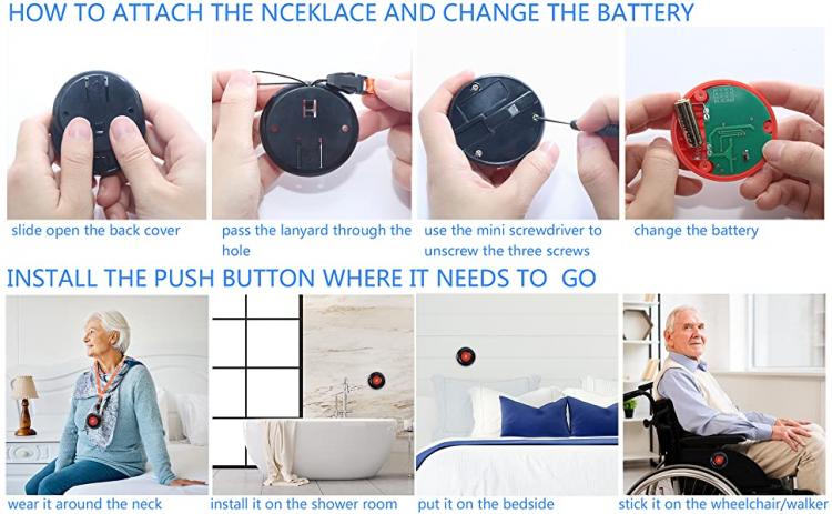 LIKEPAI personal alarm siren Wireless Caregiver Call Button for Elderly at Home Call Light System Emergency Bell Senior Pager Call Button Transmitter 第13张