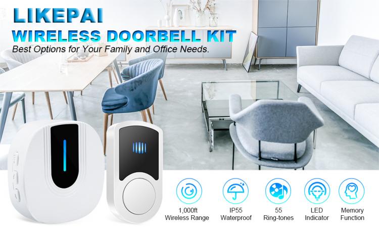 LIKEPAI Wireless Doorbell Waterproof Door Bell Chime Operating 1000ft Range 55 Melodies Mute Mode 1 Button 1 Receiver For Home N99G Wireless Doorbell 第8张