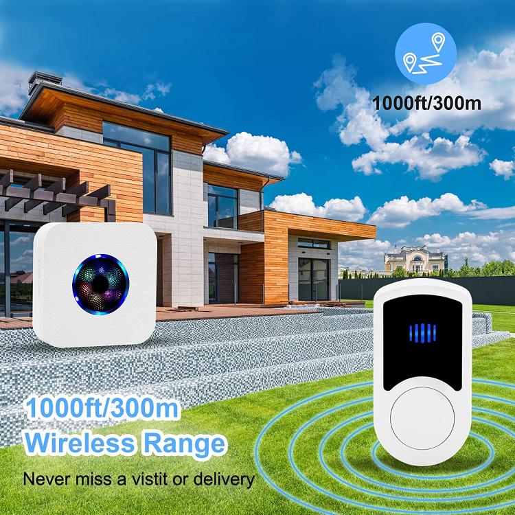LIKEPAI Wireless Doorbell EU AU UK US Plug Smart Door Bell Battery Button 1T1 Receiver Waterproof 300M 60 Chime 110V 220V N65G-1T1 Wireless Doorbell 第8张