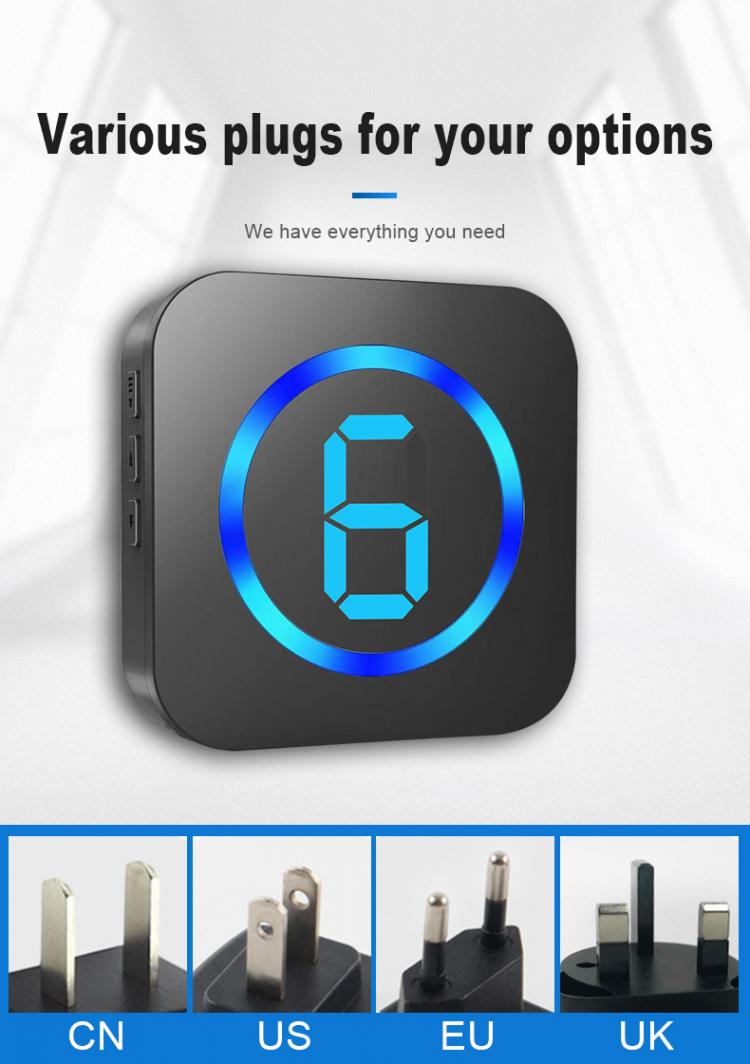 Wireless Doorbell Multi-zone LCD 55 Ringtones US EU UK AC Plug Powered 1 Receiver 1 Battery Transmitter Waterproof Door Bells Wireless Doorbell 第6张