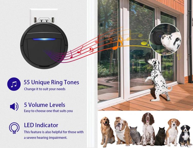 Pet Wireless Doorbell Battery Powered DC 55 Melody Wireless Receiver And Transmitter Doorbells Electric Door Bells Pet Touch Doorbell 第3张