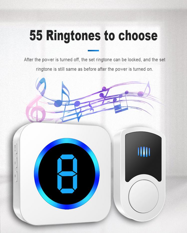 Wireless Door Bells Waterproof Ring Doorbell LCD Display 55 Ringtones US EU UK AC Plug Powered 1 Receiver 1 Battery Transmitter Wireless Doorbell 第5张