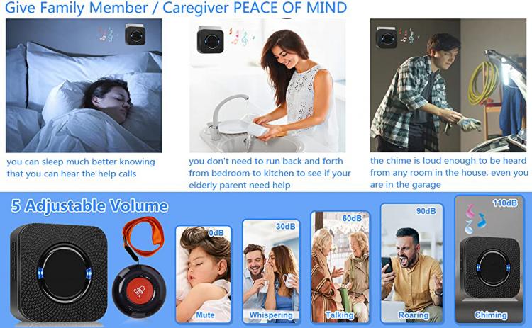 LIKEPAI personal alarm siren Wireless Caregiver Call Button for Elderly at Home Call Light System Emergency Bell Senior Pager Call Button Transmitter 第11张