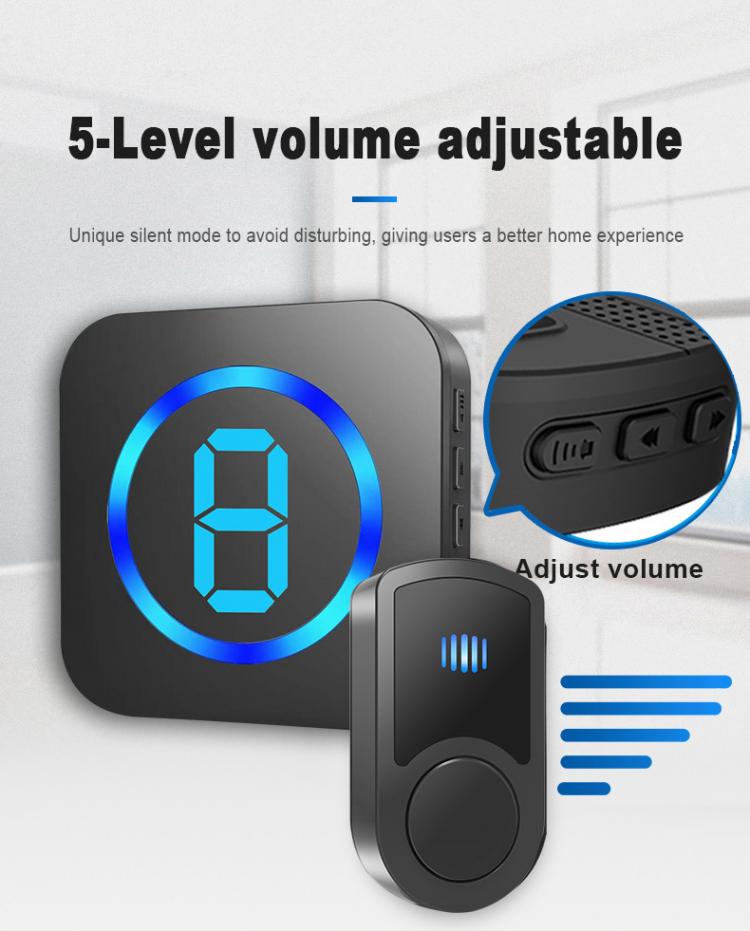 Wireless Doorbell Multi-zone LCD 55 Ringtones US EU UK AC Plug Powered 1 Receiver 1 Battery Transmitter Waterproof Door Bells Wireless Doorbell 第4张