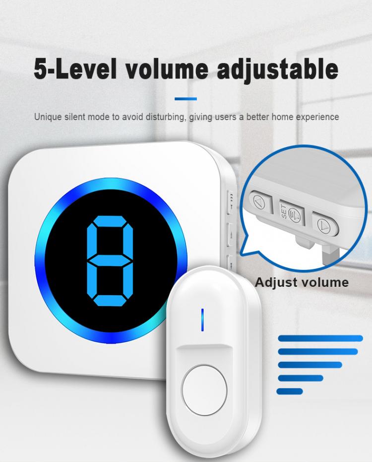 LIKEPAI Multi-zone Digital Display Wireless Doorbell Waterproof 300m Distance AC Plug Outdoor Factory Price 1 Button 1 Receiver Wireless Doorbell 第4张