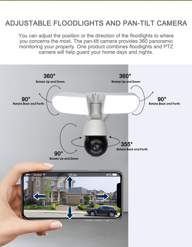 AI Floodlight PTZ Security IP Camera Dual light source WIFI 1080P FHD Video IP66 outdoor siren alarm TuyaSmart APP CCTV Network PTZ Camera 第6张