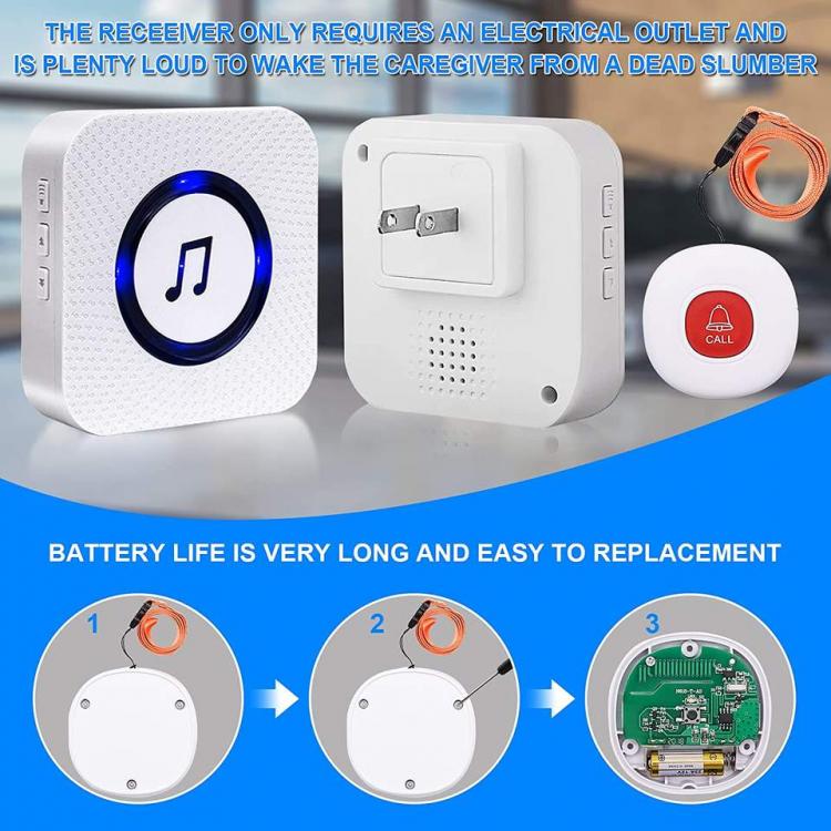 Household personal alarm elderly one button call for help doorbell wireless pager doorbell an emergency button a receiver Call Button Transmitter 第4张