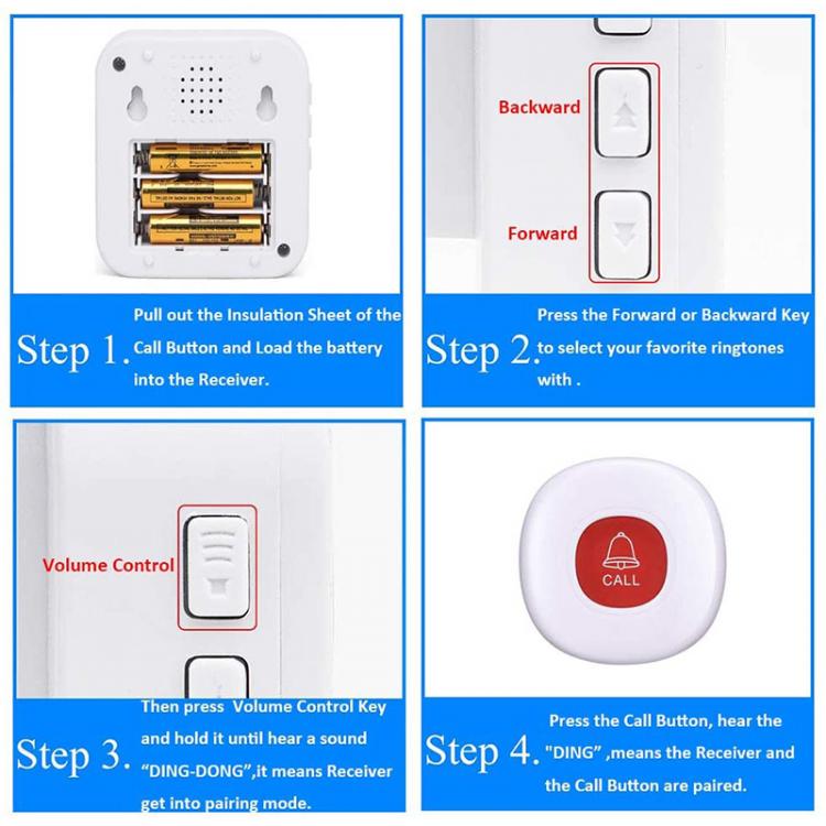 LIKEPAI Transmitter Caregiver Pager Patient Call System Wireless Call Button for Elderly Patient Portable Receiver SOS Call Button Transmitter 第11张