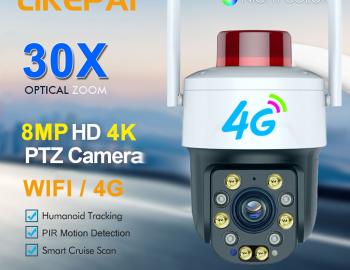 LIKEPAI 4G Full Band for USA Wireless 30x Optical Zoom 8MP PTZ Security Camera 300m Full-color Night Vision Tuya Outdoor IP Cam
