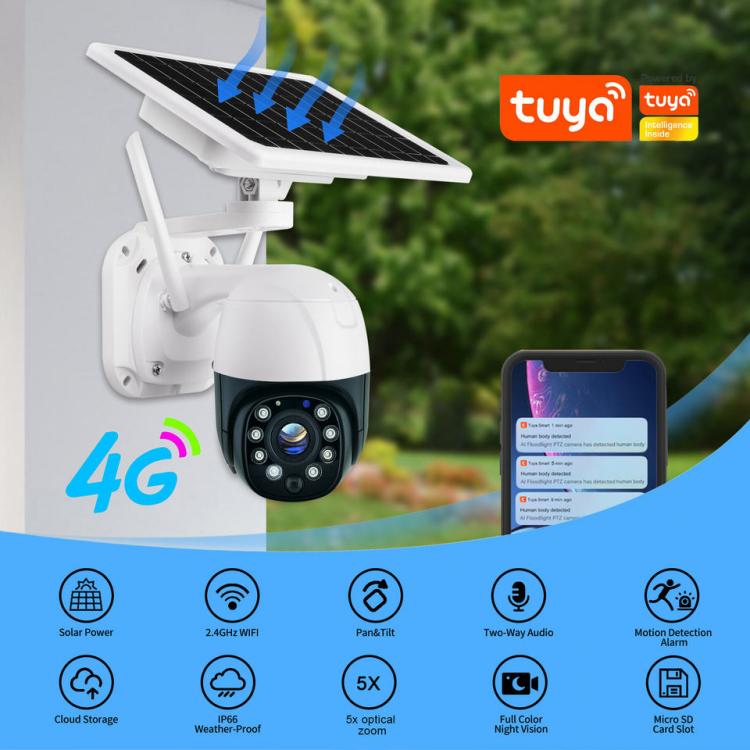 TuyaSmart low-power 4G solar 3MP Full HD 5X Zoom PTZ Camera outdoor waterproof IP CCTV Night Vision WIFI Camera With Sim Card News 第2张