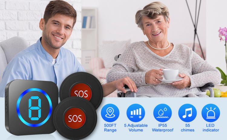 Home wireless doorbell take care of the elderly one key rescue press the pager 55 music bell reminder SOS calling button Call Button Transmitter 第8张