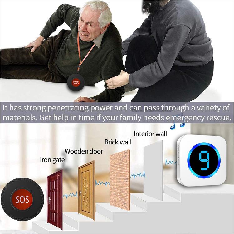Home wireless doorbell take care of the elderly one key rescue press the pager 55 music bell reminder SOS calling button Call Button Transmitter 第6张