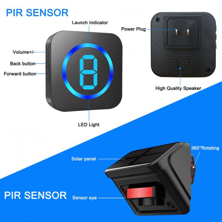 LIKEPAI Factory Directly Sell Security Alarm System Solar Sensor Motion Driveway Alert Strobe Siren 9 Multi-zone digital display PIR Sensor Transmitter 第2张