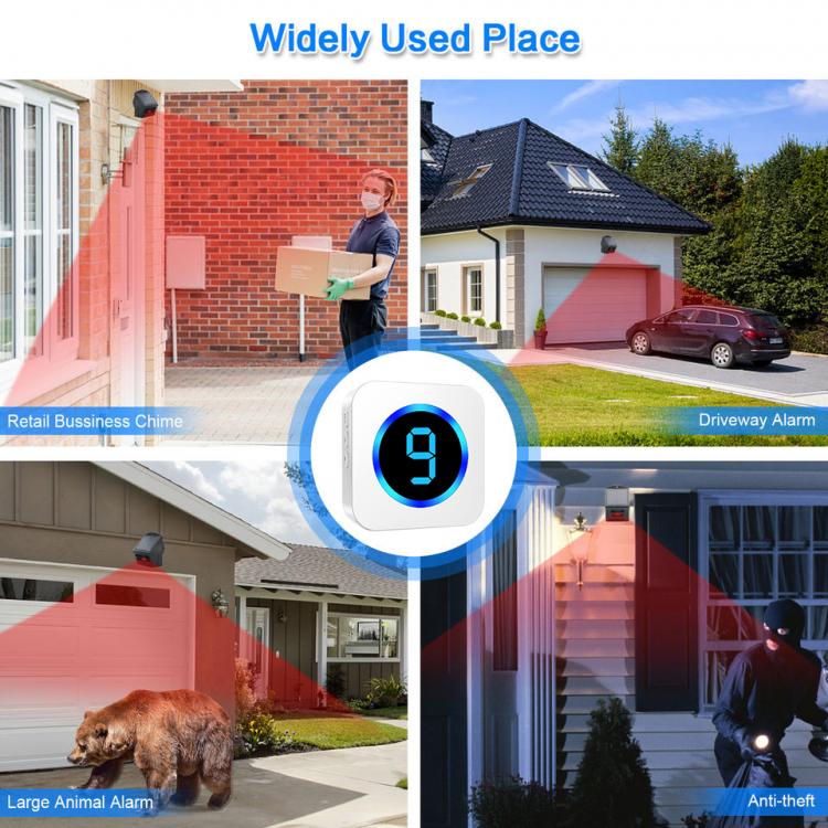 LIKEPAI Factory Directly Sell Security Alarm System Solar Sensor Motion Driveway Alert Strobe Siren 9 Multi-zone digital display PIR Sensor Transmitter 第6张